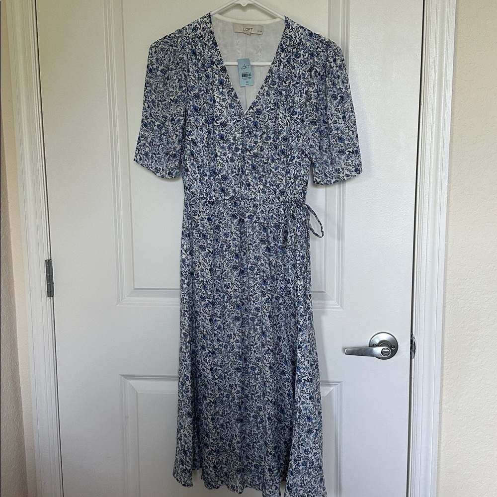 NWT LOFT Navy Floral Wrap Dress